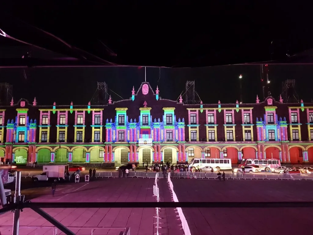 Architectural projection mapping on Toluca Government Palace — view 2