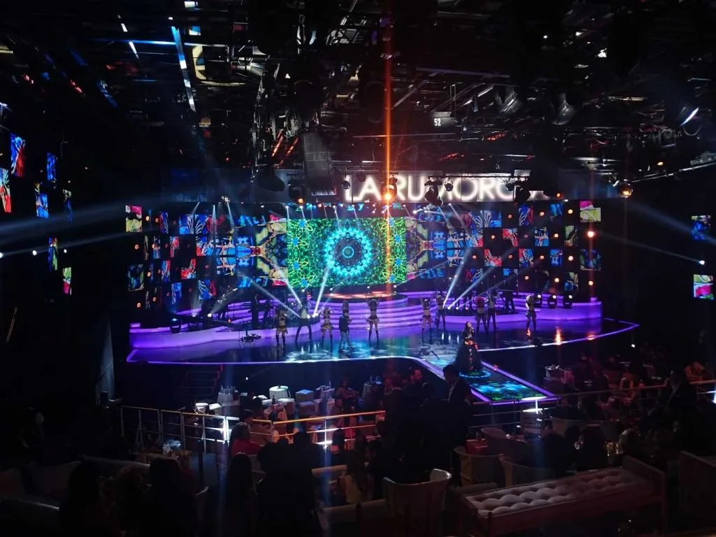 LED television stage and d3 playback setup for Mexican Night — view 2