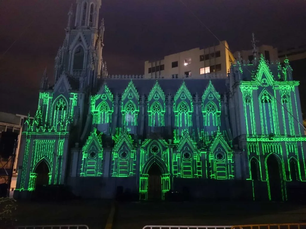 Architectural projection mapping on La Ermita church in Cali — view 2