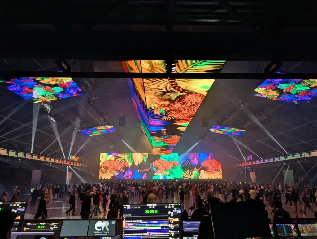 LED ceiling, suspended screens and stage environment at MDL Soundstorm 2024 — view 2