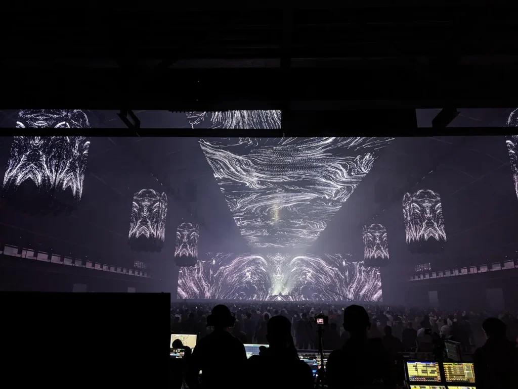 Multi-surface LED stage and playback setup at MDL Soundstorm 2023 — view 2