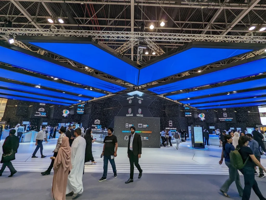 Multi-surface display installation at the Abu Dhabi Government Pavilion during GITEX Global 2022 — view 2