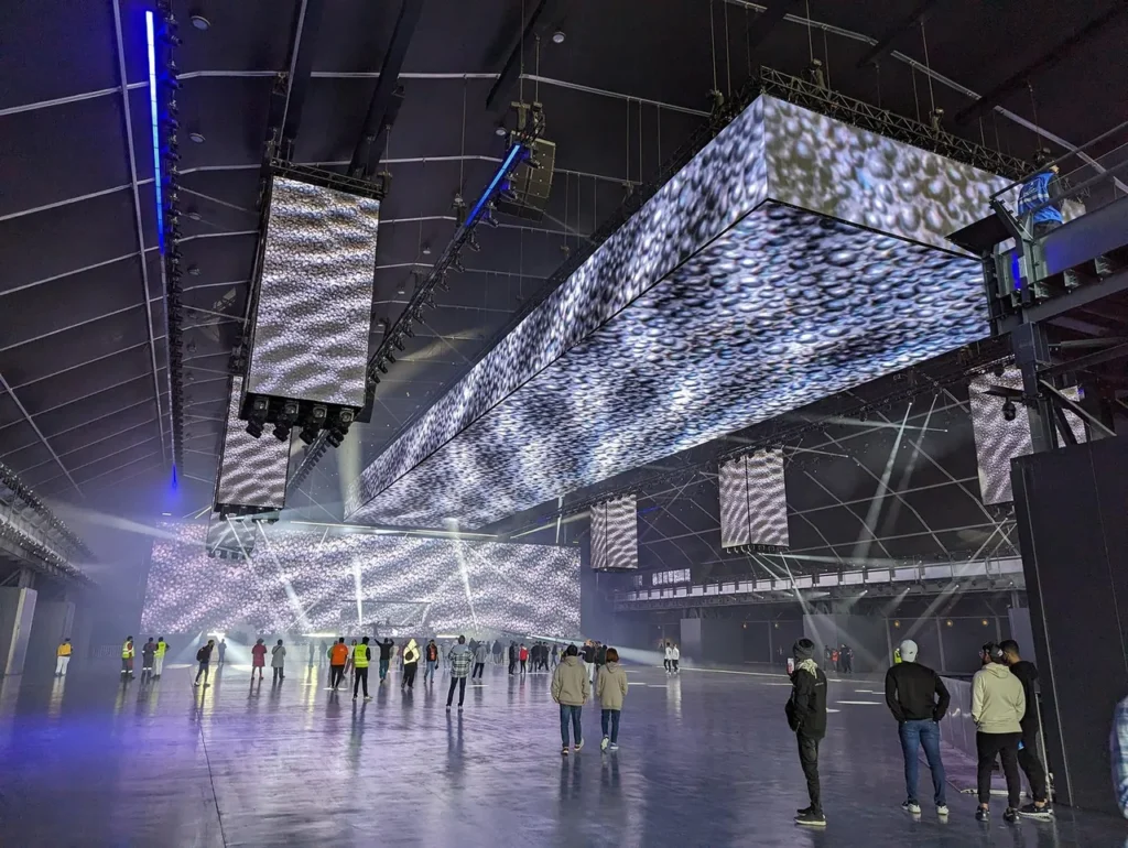 Multi-surface LED stage and playback setup at MDL Soundstorm 2023 — view 3