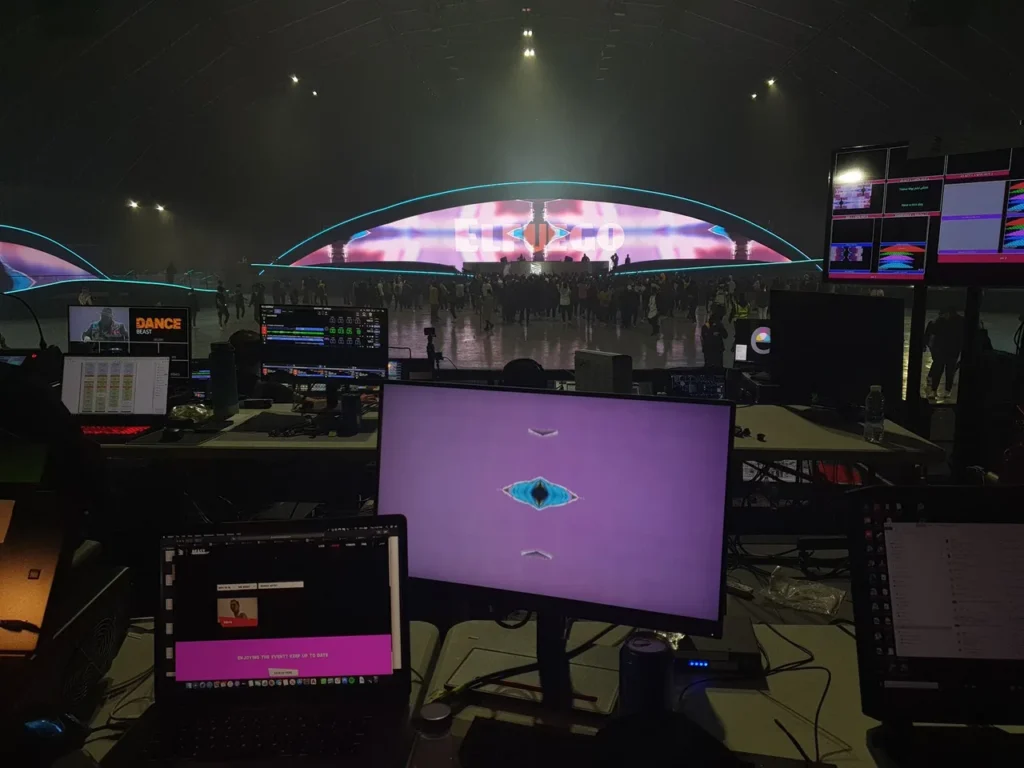 Media-server racks, fiber connections and LED stage at MDL Soundstorm 2021 — view 3