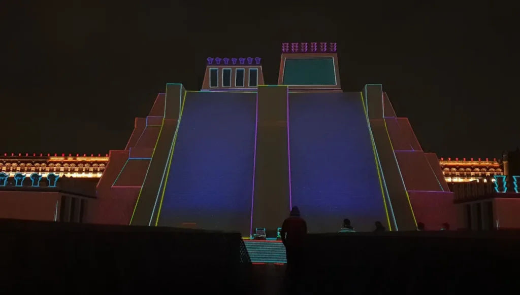 Large-scale public projection at Memoria Luminosa — Huey Teocalli in Mexico City — view 3
