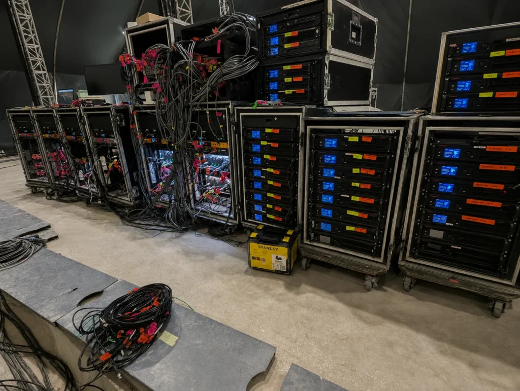 Media-server preparation and event screens for the FIFA World Cup 2034 host confirmation event — view 4