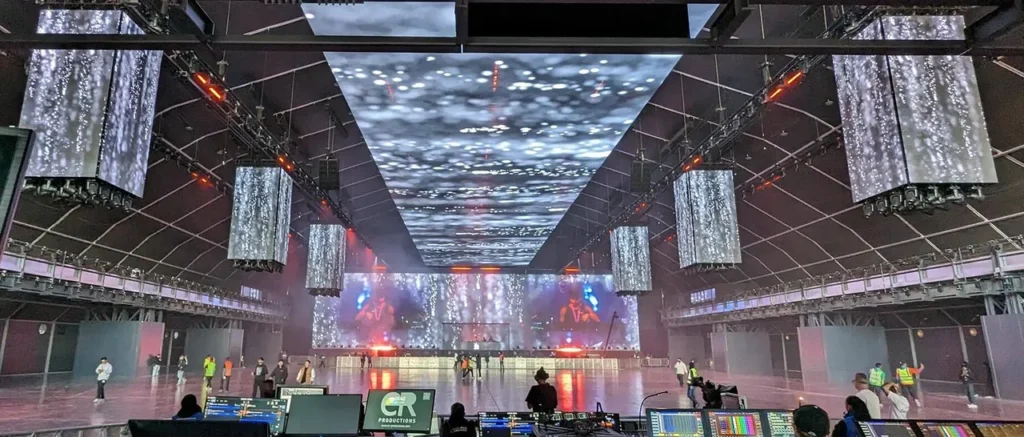 Multi-surface LED stage and playback setup at MDL Soundstorm 2023 — view 5
