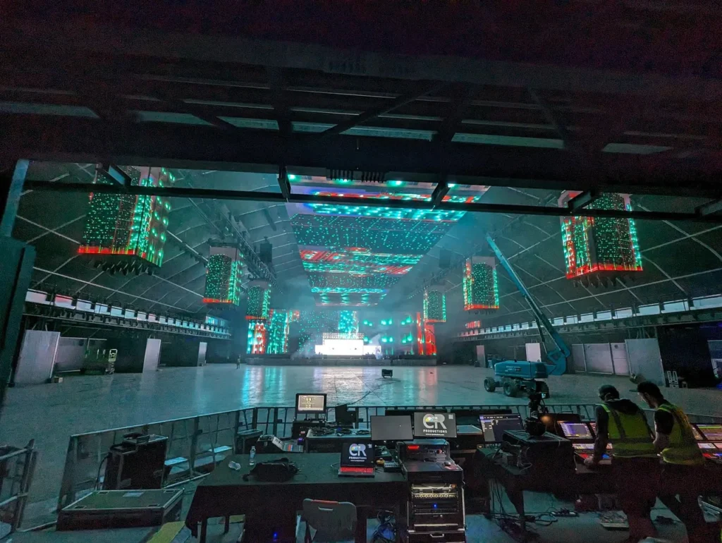 Multi-surface LED stage and playback setup at MDL Soundstorm 2023 — view 7