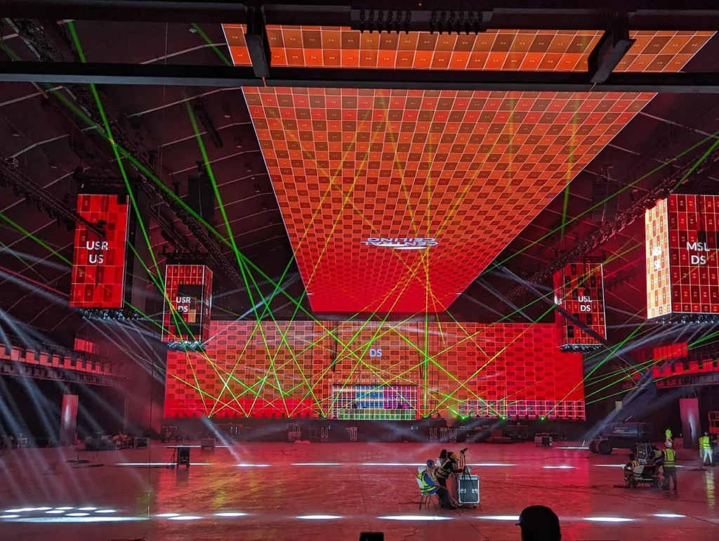 Multi-surface LED stage and playback setup at MDL Soundstorm 2023 — view 8