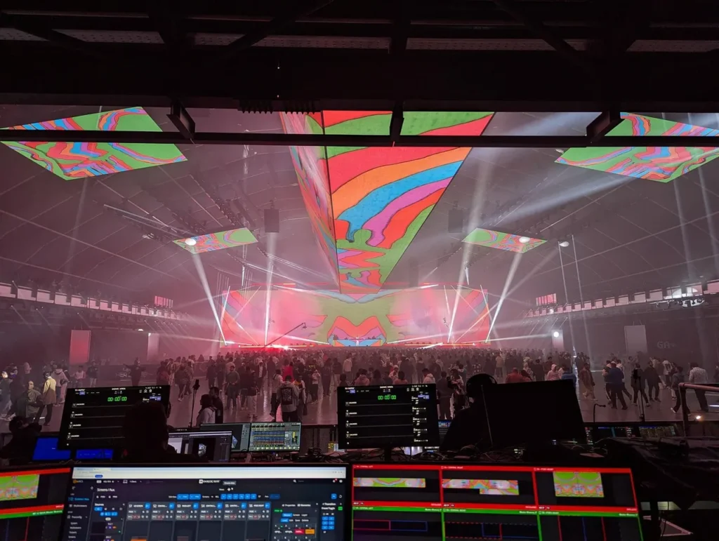 LED ceiling, suspended screens and stage environment at MDL Soundstorm 2024 — view 9