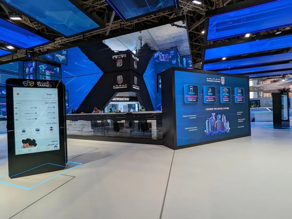 Multi-surface display installation at the Abu Dhabi Government Pavilion during GITEX Global 2022 — view 10